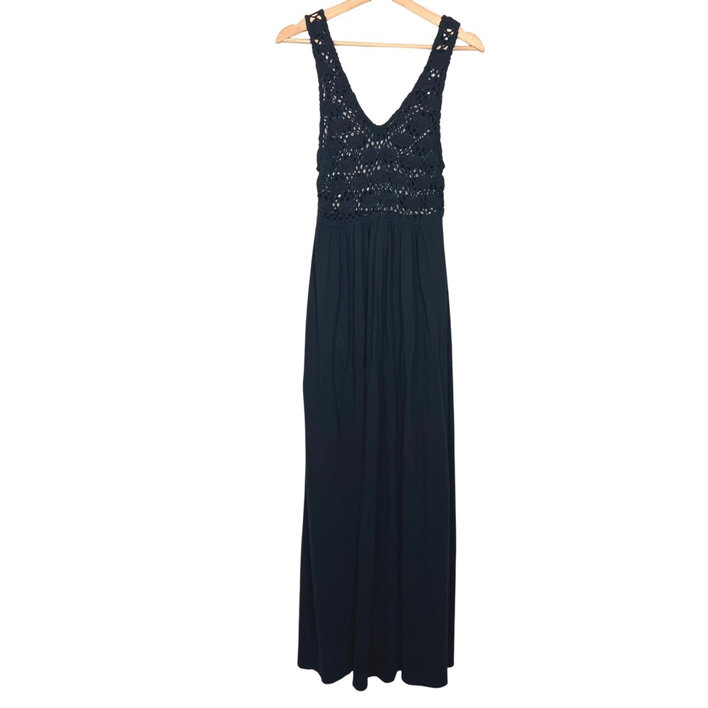 Aerie Black Crochet Lace Bodice Cotton Maxi Dress Medium NWT *Missing Slip*